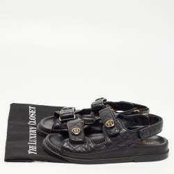 Chanel Black Quilted Leather CC Dad Flat Sandals Size 38.5
