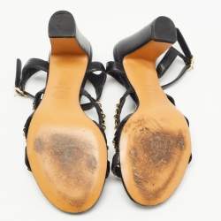 Chanel Black Leather CC Chain Detail Strappy Sandals Size 37