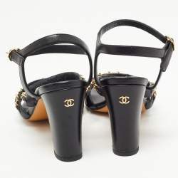 Chanel Black Leather CC Chain Detail Strappy Sandals Size 37