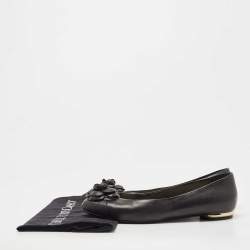 Pre Owned Chanel Black Leather Camelia Ballet Flats Size 38.5