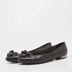 Pre Owned Chanel Black Leather Camelia Ballet Flats Size 38.5