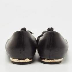 Pre Owned Chanel Black Leather Camelia Ballet Flats Size 38.5