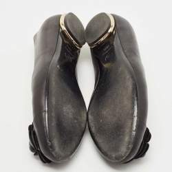Pre Owned Chanel Black Leather Camelia Ballet Flats Size 38.5