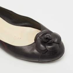 Pre Owned Chanel Black Leather Camelia Ballet Flats Size 38.5