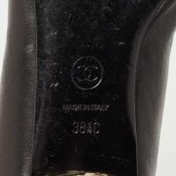 Pre Owned Chanel Black Leather Camelia Ballet Flats Size 38.5