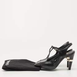 Pre Owned Chanel Black Leather CC Logo T-Strap Pumps Size 36