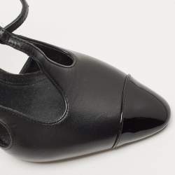 Pre Owned Chanel Black Leather CC Logo T-Strap Pumps Size 36