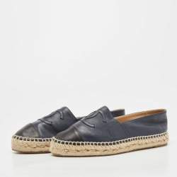 Chanel Two Tone Leather CC Cap Toe Espadrille Flats Size 37 