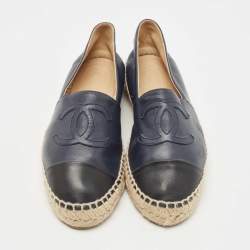 Chanel Two Tone Leather CC Cap Toe Espadrille Flats Size 37 