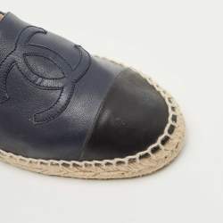 Chanel Two Tone Leather CC Cap Toe Espadrille Flats Size 37 