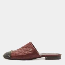 Chanel Burgundy/Black Quilted Leather Chain Detail Mules Size 39.5