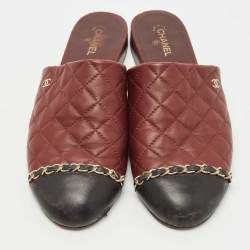 Chanel Burgundy/Black Quilted Leather Chain Detail Mules Size 39.5