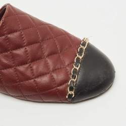 Chanel Burgundy/Black Quilted Leather Chain Detail Mules Size 39.5