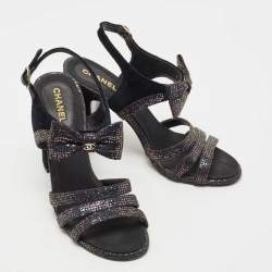 Chanel Blue/Purple Velvet and Glitter Bow  Sandals Size 39