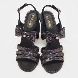 Chanel Blue/Purple Velvet and Glitter Bow  Sandals Size 39