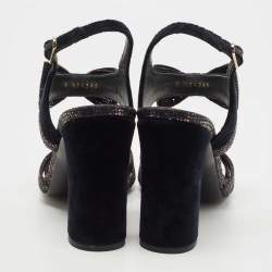 Chanel Blue/Purple Velvet and Glitter Bow  Sandals Size 39