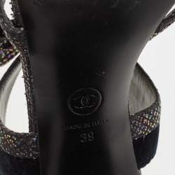 Chanel Blue/Purple Velvet and Glitter Bow  Sandals Size 39