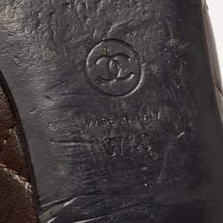 Pre Owned Chanel Dark Brown Quilted Leather CC Bow Ballet Flats Size 37.5