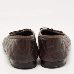 Pre Owned Chanel Dark Brown Quilted Leather CC Bow Ballet Flats Size 37.5