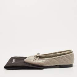 Chanel Grey Leather CC Cap Toe Ballet Flats Size 37.5