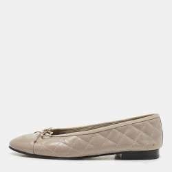 Chanel Grey Leather CC Cap Toe Ballet Flats Size 37.5