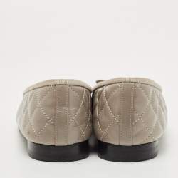 Chanel Grey Leather CC Cap Toe Ballet Flats Size 37.5
