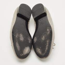 Chanel Grey Leather CC Cap Toe Ballet Flats Size 37.5