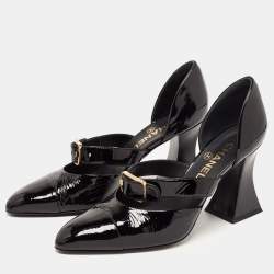 Pre Owned Chanel Black Patent Leather CC D'orsay Pumps Size 39