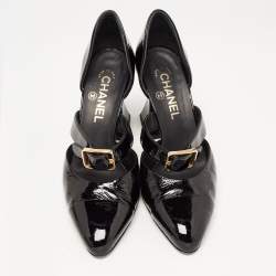 Pre Owned Chanel Black Patent Leather CC D'orsay Pumps Size 39