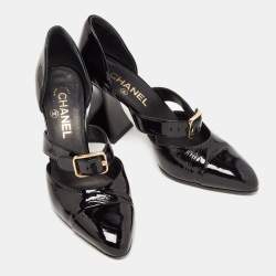 Pre Owned Chanel Black Patent Leather CC D'orsay Pumps Size 39