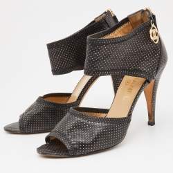 Pre Owned Chanel Black Leather Metallic Polka Dot Peep Toe Sandals Size 39