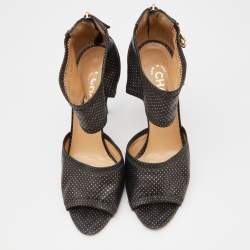 Pre Owned Chanel Black Leather Metallic Polka Dot Peep Toe Sandals Size 39