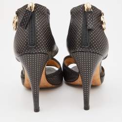Pre Owned Chanel Black Leather Metallic Polka Dot Peep Toe Sandals Size 39