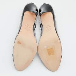 Chanel Black/Transparent Patent Leather and PVC Pearl Embellished Cap Toe Pumps Size 39