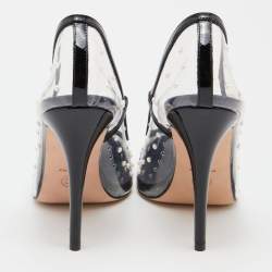 Chanel Black/Transparent Patent Leather and PVC Pearl Embellished Cap Toe Pumps Size 39