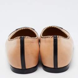 Chanel Beige/Black Leather CC Ballet Flats Size 38