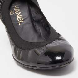 Pre Owned Chanel Black Patent Leather CC Scrunch Pumps Size 39.5