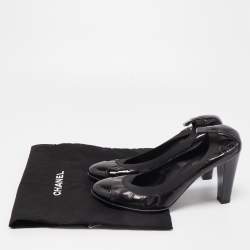 Pre Owned Chanel Black Patent Leather CC Scrunch Pumps Size 39.5