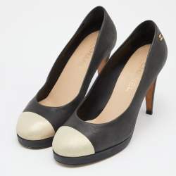 Pre Owned Chanel Black Nubuck Leather CC Platform Pumps Size 39.5