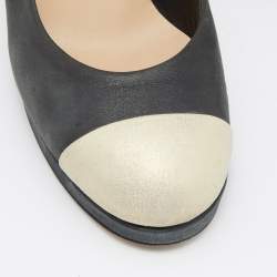 Pre Owned Chanel Black Nubuck Leather CC Platform Pumps Size 39.5
