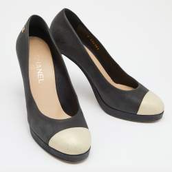 Chanel Black Nubuck Leather CC Platform Pumps Size 39.5