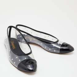 Pre Owned Chanel Black PVC and Patent Leather Pearl CC Cap Toe Ballet Flats Size 39