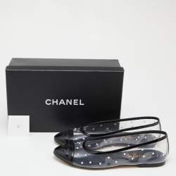 Pre Owned Chanel Black PVC and Patent Leather Pearl CC Cap Toe Ballet Flats Size 39