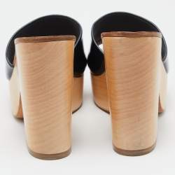 Chanel Two Tone Patent Leather Open Toe Platform Slide Sandals Size 40