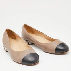 Pre Owned Chanel Brown/Black Leather Cap Toe Chain Ballet Flats Size 38.5