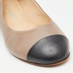 Pre Owned Chanel Brown/Black Leather Cap Toe Chain Ballet Flats Size 38.5