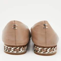 Pre Owned Chanel Brown/Black Leather Cap Toe Chain Ballet Flats Size 38.5