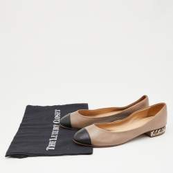 Pre Owned Chanel Brown/Black Leather Cap Toe Chain Ballet Flats Size 38.5