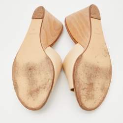 Chanel Beige Leather CC Wedges Slide Sandals Size 39