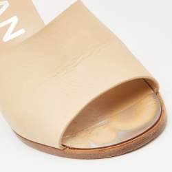 Chanel Beige Leather CC Wedges Slide Sandals Size 39